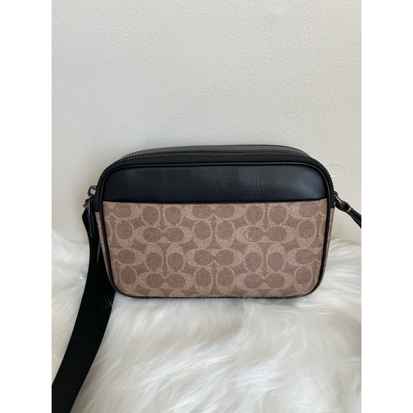 Coach Graham Crossbody Bag Signature Canvas Black Tan C4149 Mens Messenger - Picture 2 of 10